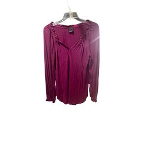 Ella Moss Women's Magenta Long Sleeve Ruffled Neck Button Up Top Size S